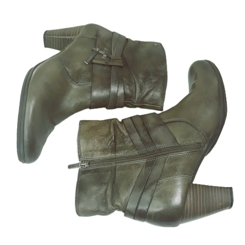 Pikolinos Verona Olive Green Leather Heeled Ankle Boots 40 EU/9 US